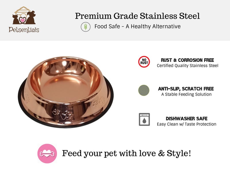 Melzon Petsentials Non-Skid Stylish Food Bowl for Your Pet, Premium Grade Stainless Steel - Elegant Bronze - Image 2